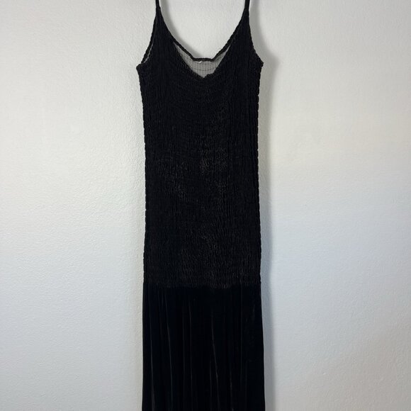 Vintage Brown Velvet Silk Art Deco Shirred Formal Dropped Waisted Gown Dress XL - Picture 1 of 15